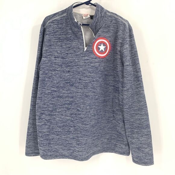 Marvel 1/4 Zip Blue Marled Logo Pullover Seeatshirt - Picture 1 of 8